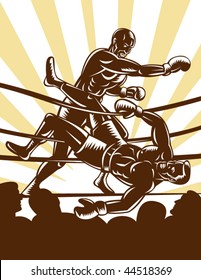 vector illustration of a Boxer knocking out opponent out of boxing ring