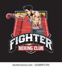 Vector Illustration of Boxer with Punching Bag in Detailed Vector Illustration Available for Logo Badge