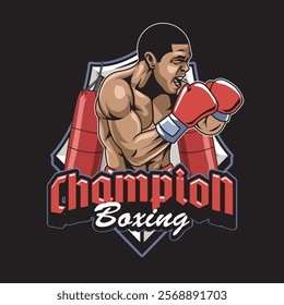 Vector Illustration of Boxer with Punching Bag in Detailed Vector Illustration Available for Logo Badge