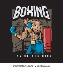 Vector Illustration of Boxer with Punching Bag in Detailed Vector Illustration Available for Tshirt Design