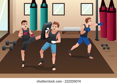 A vector illustration of boxer training in the gym