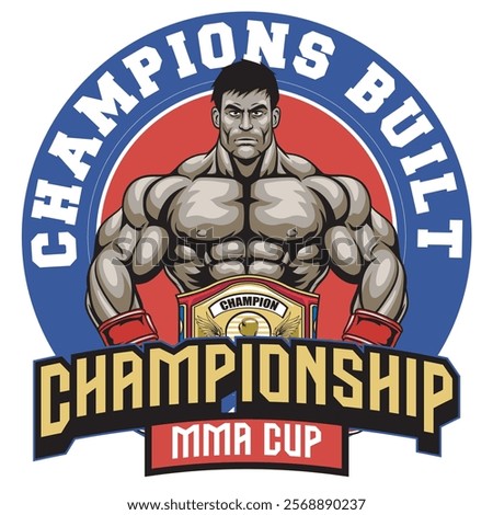 Vector Illustration of Boxer Wearing Champion Belt with Detailed Vector Illustration Available for Logo Badge
