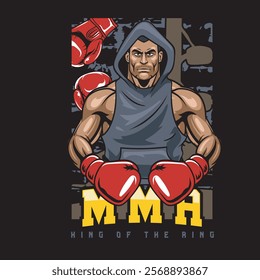 Vector Illustration of Boxer Wearing Hoodie in Detailed Vector Illustration Available for Tshirt Design