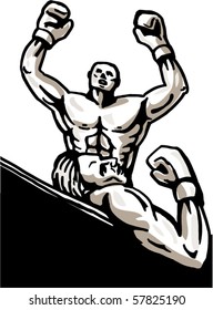 vector illustration of a Boxer winning standing over knockdown challenger