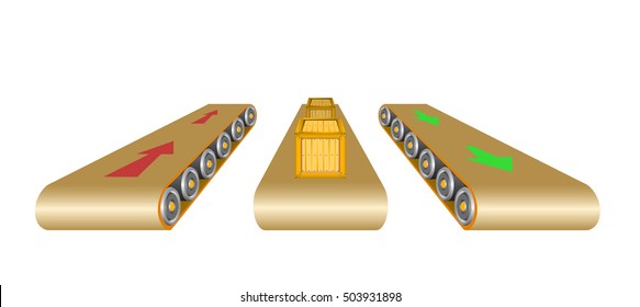  Vector illustration of boxes on a conveyor belt with arrows. 