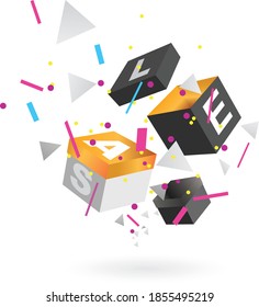 Vector illustration with boxes and shapes for marketing.