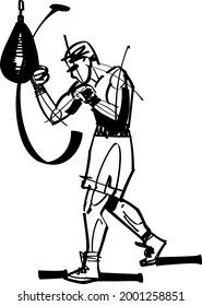 the vector illustration of the boxing fighter with punching bag