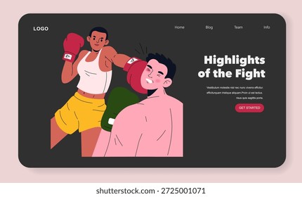Ilustração vetorial de uma cena de luta de boxe mostrando um boxeador dando um soco a um oponente. A ação destaca o movimento intenso e a competição esportiva dinâmica.