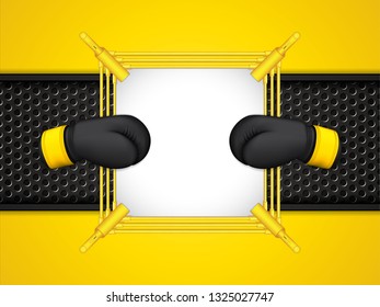 Vector illustration of boxing poster with ring and gloves, top view