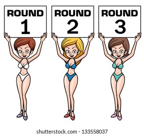 Vector illustration of boxing ring girl holding a board