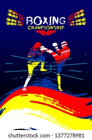 Vector illustration boxing, sport background in grunge style for invitation, booklet, flyer, greeting card
