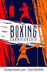 Vector illustration boxing, sport background in grunge style for invitation, booklet, flyer, greeting card. Paint stains, paint strokes, grunge