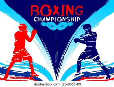 Vector illustration boxing, sport background in grunge style for invitation, booklet, flyer, greeting card. Paint stains, paint strokes, grunge