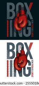 vector illustration of boxing sport for real men, red boxing gloves in the middle , design for t-shirts,vintage design