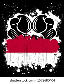 Vector illustration of a boxing sports logo with the flag of Republic Indonesia, isolated on black background