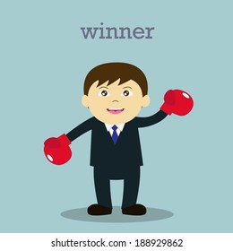 Vector illustration of boxing winner business man cartoon character.