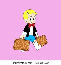 Vector illustration of the boy. The animation character on a pink background