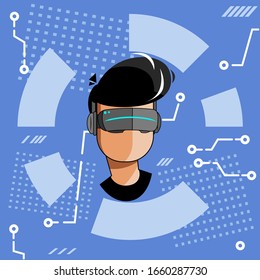 Vector illustration of boy with AR interface