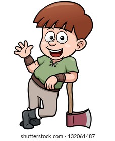 Vector illustration of Boy with axe