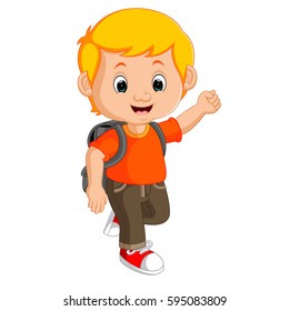 vector illustration of Boy with backpack cartoon
