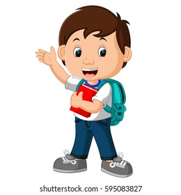vector illustration of Boy with backpack cartoon