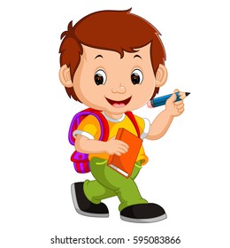 vector illustration of Boy with backpack cartoon