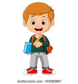 vector illustration of Boy with backpack cartoon