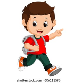 vector illustration of Boy with backpack cartoon