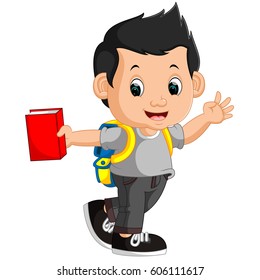vector illustration of Boy with backpack cartoon