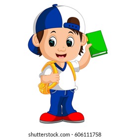 vector illustration of Boy with backpack cartoon