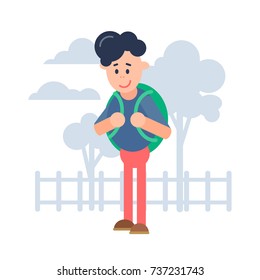 Vector illustration. A boy with a backpack. A cartoon character. Style flat.