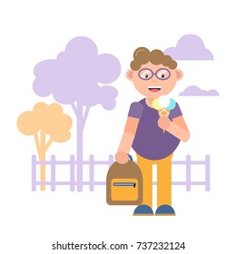Vector illustration. A boy with a backpack. A cartoon character. Style flat.
