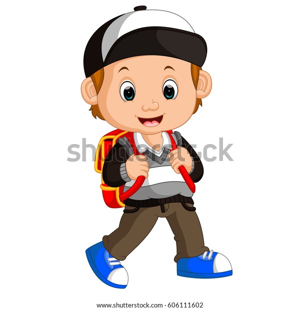 Vector Illustration Boy Backpack Cartoon Stock Vector (Royalty Free ...