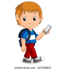 vector illustration of Boy with backpacks cartoon