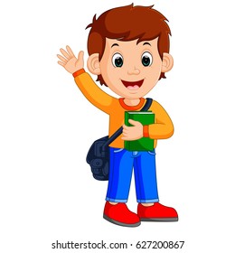 vector illustration of Boy with backpacks cartoon