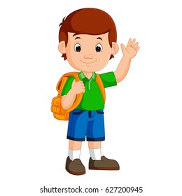 vector illustration of Boy with backpacks cartoon