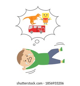 Vector illustration of boy being angry because he wants toys.