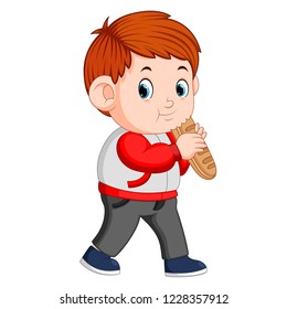 Vector illustration of A boy with big loaf of bread