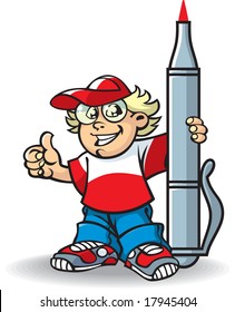 Vector illustration of a boy with a big pen