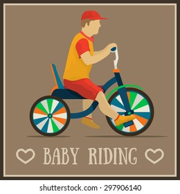Vector illustration with a boy in a bike