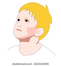  Vector illustration of a boy with blond hair on a white background. portrait of child looking up 