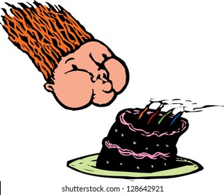 Vector illustration of a boy blowing candles