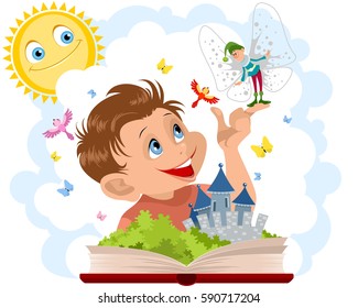 Vector illustration of a boy with book