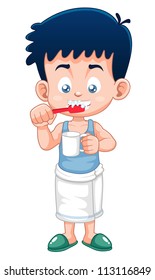 Vector illustration of Boy brushing his teeth