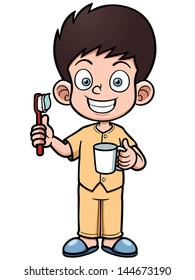 Vector illustration of Boy brushing his teeth