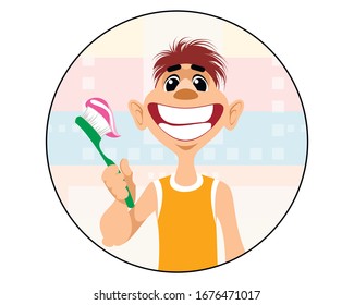 Ilustración vectorial de un niño que se lava los dientes