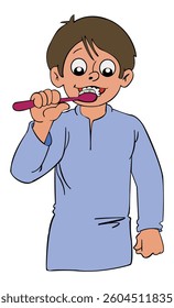 Vector illustration boy brushing teeth