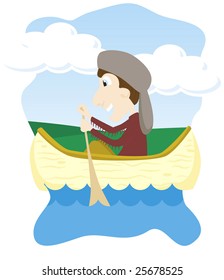 Vector illustration of a boy canoeing.