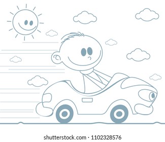 Vector illustration of a boy in a car