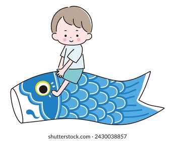 Vector illustration of a boy with a carp streamer. Children's Day, Boy's Festival
